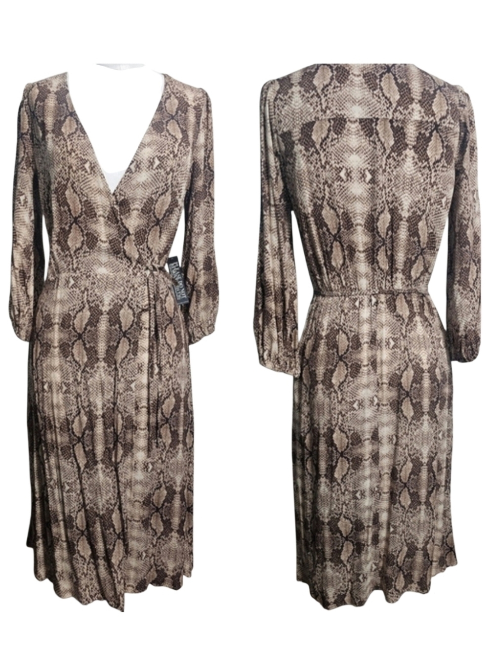 NY&C Snake Print 3/4 Sleeve Mobwife Wrap Dress Sz XS